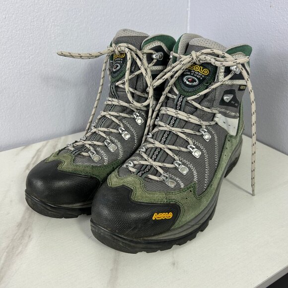 Asolo Shoes - Asolo Fission GV Gore-tex Womens Hiking Boots Vibram Sole Green Suede Size 9.5